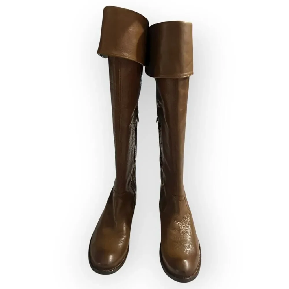 Frye Shirley Leather Riding Boots Women's Size 6B Brown Over-the-Knee Western